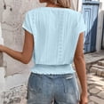 thumbnail image 5 of LEKWK Eyelet Tops for Women V Neck Short Sleeve Casual Summer Shirts Fashion Smocked Waist Solid Crop Top Beach Vacation Going Out Outfits, 5 of 5