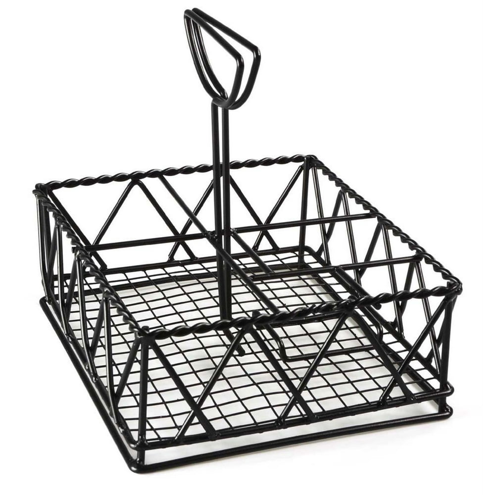Rectangular Condiment Stands with 6 Compartments and Menu Holder, Wire