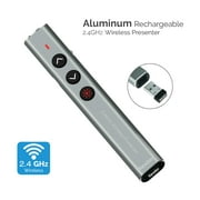 Kavalan Aluminum 2.4G Rechargeable Wireless Presenter, Remote Clicker with Red Pointer, Mac Keynote and Windows PowerPoint PPT Clicker, Office Presentation Pointer Gray