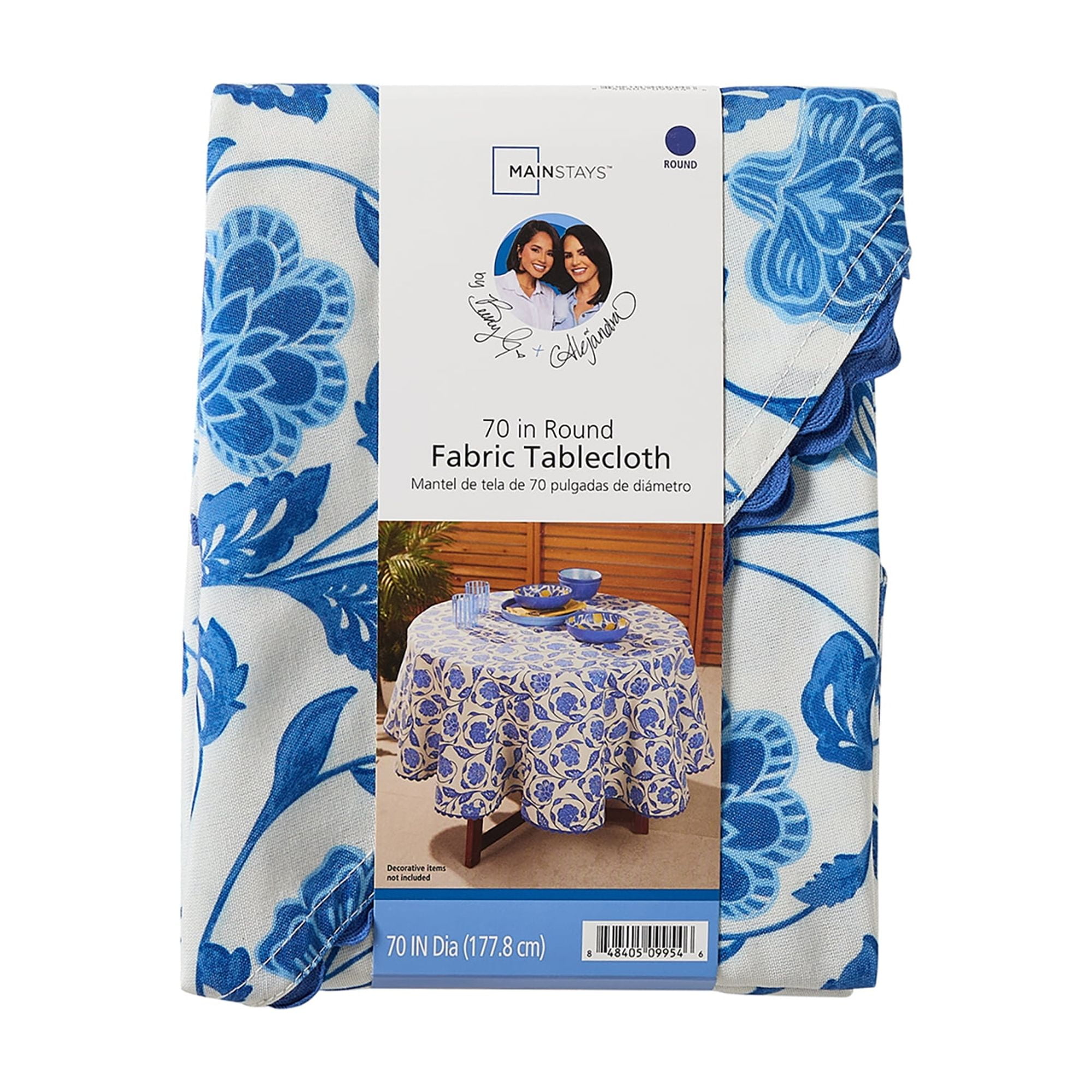 Mainstays by Becky G. & Alejandra Fabric Tablecloth, Blue Floral, 70" Round