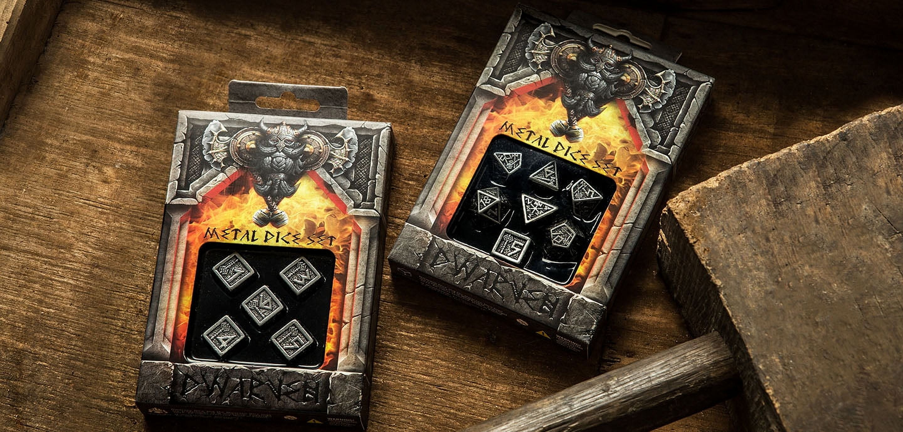 Q-Workshop Metal Dwarven Dice Set (7-Piece) – Precision RPG Gaming Dice, Metallic Finish