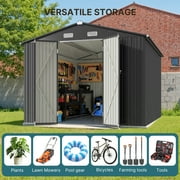10x10 FT Sheds & Outdoor Storage with Lockable Doors, Waterproof | Galvanized Steel Garden Shed for Outdoors | Dark Grey