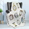 thumbnail image 4 of Hipster Soft Flannel Fleece Throw Blanket, Assortment of Vintage Watchesd Doodled Clocks Hand Drawn Illustration, Cozy Plush for Indoor and Outdoor Use, 60" x 80", White and Black, by Ambesonne, 4 of 5