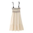 thumbnail image 2 of Vestido midi plisado beige a la moda para mujer, sin espalda, con tirantes finos, estilo vintage, sin tirantes, elegante para mujer, 2 of 5