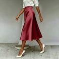 thumbnail image 6 of Amkhujs Skirts for Women Mid Length Business Casual Elegant Satin Skirt Trendy High Waist Flowy A Line Skirt,Red,L, 6 of 8