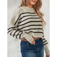 thumbnail image 5 of KelaJuan Women Solid Color/Stripe Knit Sweater Crew Neck Long Sleeve Loose Pullovers Spring Fall Casual Jumpers Streetwear, 5 of 6