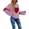 thumbnail image 1 of Gibobby Suéter de invierno para mujer, Suéteres de otoño para mujer 2023 de manga larga a rayas de gran tamaño, suéter de punto casual de moda con cuello redondo(Rosa,CH), 1 of 5