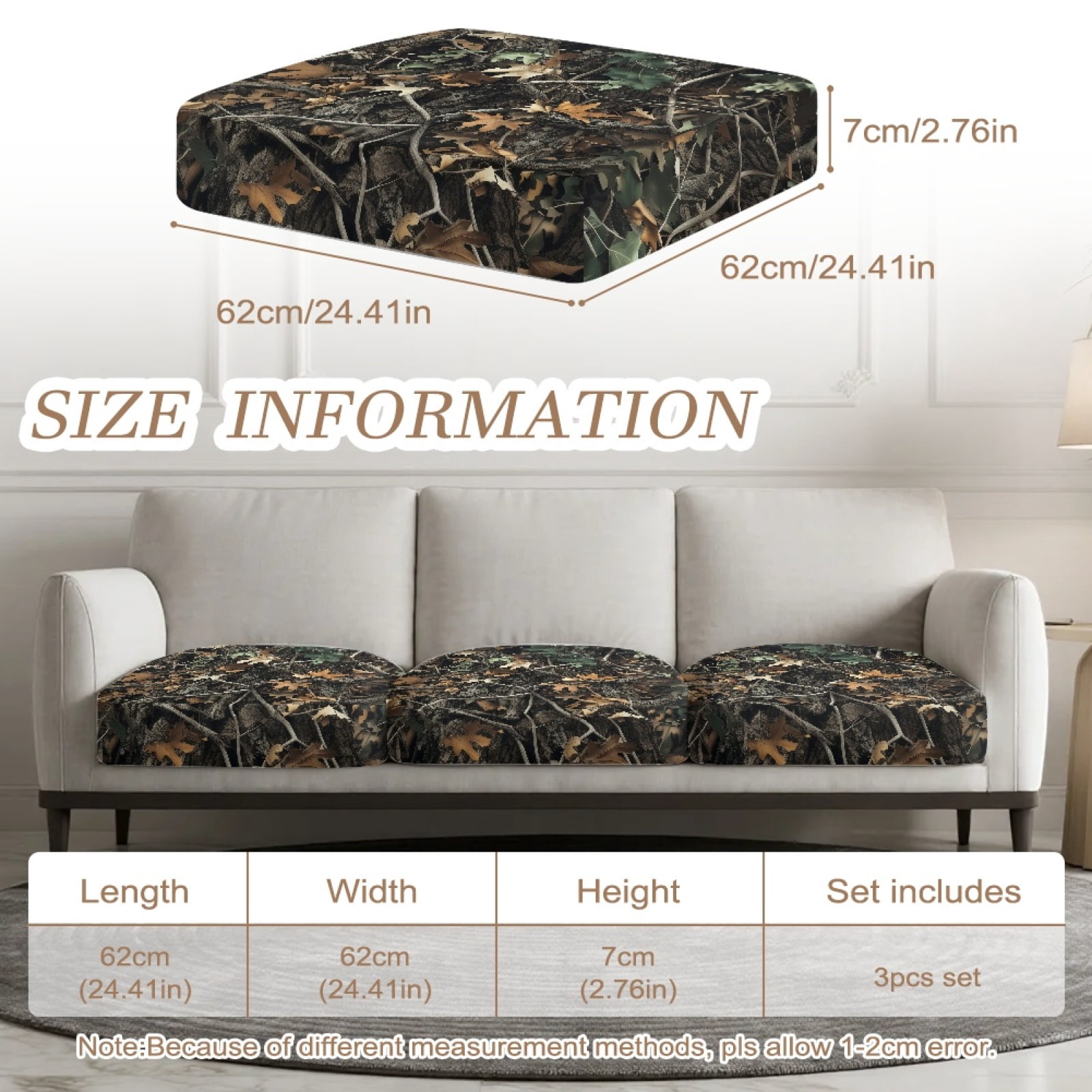 Xoenoiee Hunting Camo Leaves Print 3 Pieces Couch Cushion Covers Stretch Sofa Covers Washable Couch Covers Non-Slip Individual Seat Cushion Slipcovers