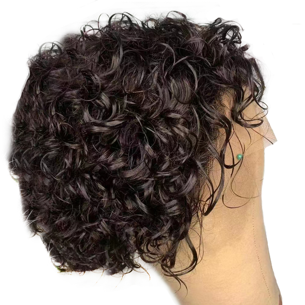 Short Curly Pixie Cut Wig 13X1 Lace Front Human Hair Wigs for Women Bob Wigs Suncolor Hair Pelucas Cortas Rizadas