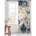 thumbnail image 3 of Sheer Curtains 108 Inches Long, Vintage Blue Floral Semi Sheer Curtains Light Filtering Window Treatment, Butterflies Watercolor Flower Linen Privacy Voile Drapes for Living Room Bedroom 52x108 Inch, 3 of 7