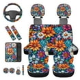 thumbnail image 6 of HUIACONG Flowers Car Seat Covers Full Set with Steering Wheel Cover Center Console Cover Seat Belt Pads Coasters Headrest Cover Keychain 14 Pcs Floral Car Accessories Interior, 6 of 8