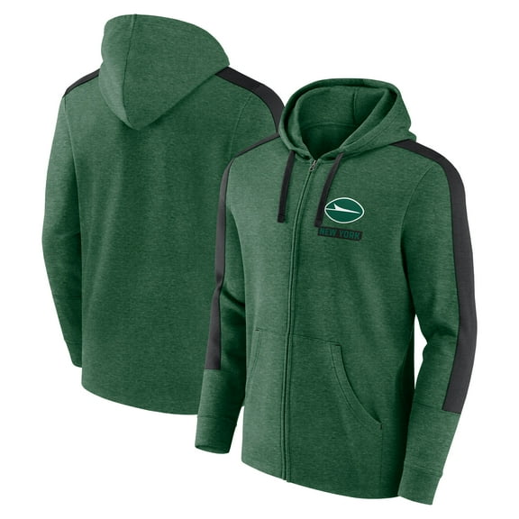 Men's-Fanatics  Heather Green New York Jets Gains Full-Zip Hoodie