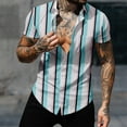 thumbnail image 2 of DeHolifer Men Shirt Short Sleeve Lapel Button Color Block Casual Shirt Loose Casual Fashion Blouse Tops Light Blue 2XL, 2 of 7