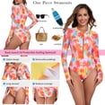 thumbnail image 4 of RELLECIGA Women's Rash Guard Long Sleeve UV Protection Women Tummy Control Zipper One Piece Swimsuit Sexy Monokini Bathing Suits Orange Coconut Tree Size S, 4 of 10