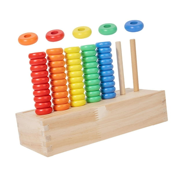 Anillos Apilables Juguete Educativo de Madera Juego de Clasificación de Colores Puzzle Sensorial con Aros para Aprendizaje Temprano Adecuado para