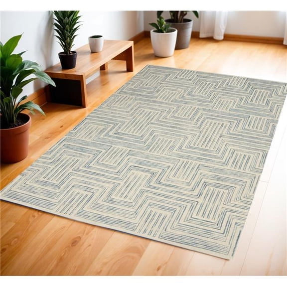 HomeRoots 553525 4 x 6 ft. Wool Geometric Rectangle Area Rug, Ivory & Turquoise