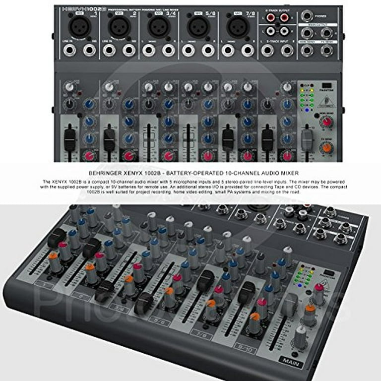Behringer XENYX 1002B 10-Channel Audio Mixer and Accessory Bundle with 10X  Cables + Closed-Back Headphones + Fibertique Cleaning Cloth 