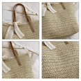 thumbnail image 2 of Women Straw Woven Tote Bag with Lace Bow Decor, Large Capacity Beach Shoulder Handbag for Vacation Travel Daily Commute, 2 of 7