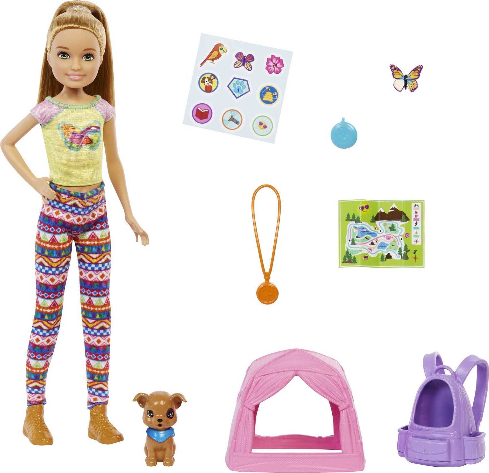 Barbie It Takes Two Stacie Camping Doll with Pet Puppy & Accessories, 3
