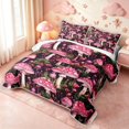 thumbnail image 3 of Homewish Hot Pink Mushrooms Bed Spread Queen,Cute Cartoon Fungus Plant Queen Coverlet Set,Black Reversible,3pcs, 3 of 7