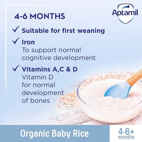 Aptamil Organic Baby Rice Cereal, 4 mths+ 100g, British Import (Pack of 3)