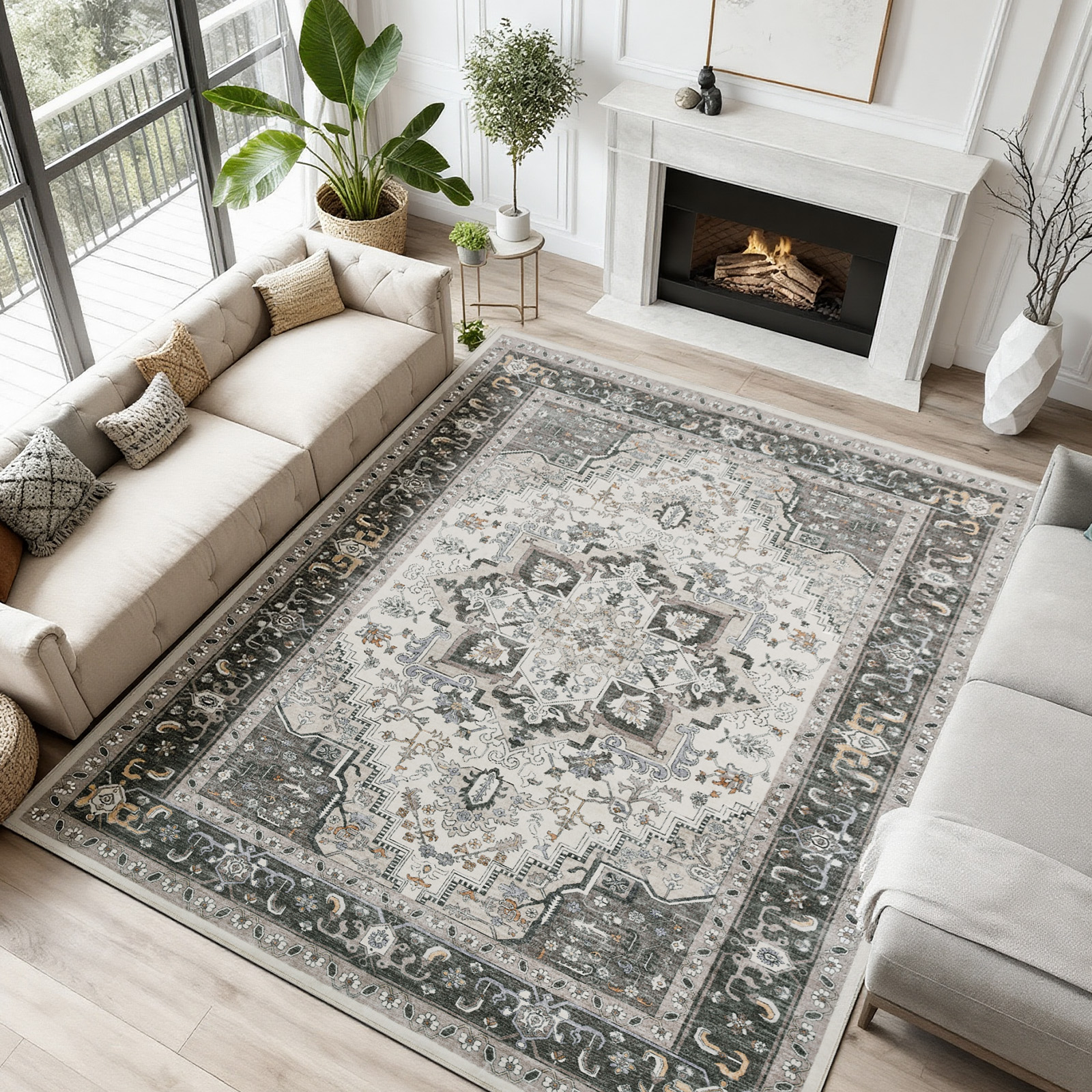 8'x10' Area Rugs for Living Room Washable, Large Vintage Boho Non Slip Rug- Oriental Traditional Farmhouse Carpet for Bedrooms Dining Room, Living Room, Office, Home Decor