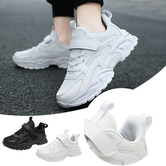 Dakaela Girls Boys Running Shoes Kids Lace up Athletic Tennis Sneakers Non Slip Hook and Loop Strap Outdoor Sport Shoes Black Size 10.5