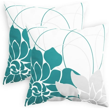 

CaliTime Throw Pillow Cases Pack of 2 Cozy Fleece Two-Tone Dahlia Floral Geometric Line Decorative Cushion Covers for Couch Bed Sofa Farmhouse Decoration 16x16 Inches Teal Grey