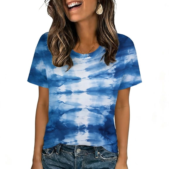 Staron Men's and Women's Tie Dye Gradient Printed Casual Round Neck Short Sleeve T-Shirt Vintage Graphic Tee Loose Fit Stretchy, Blue 3XL