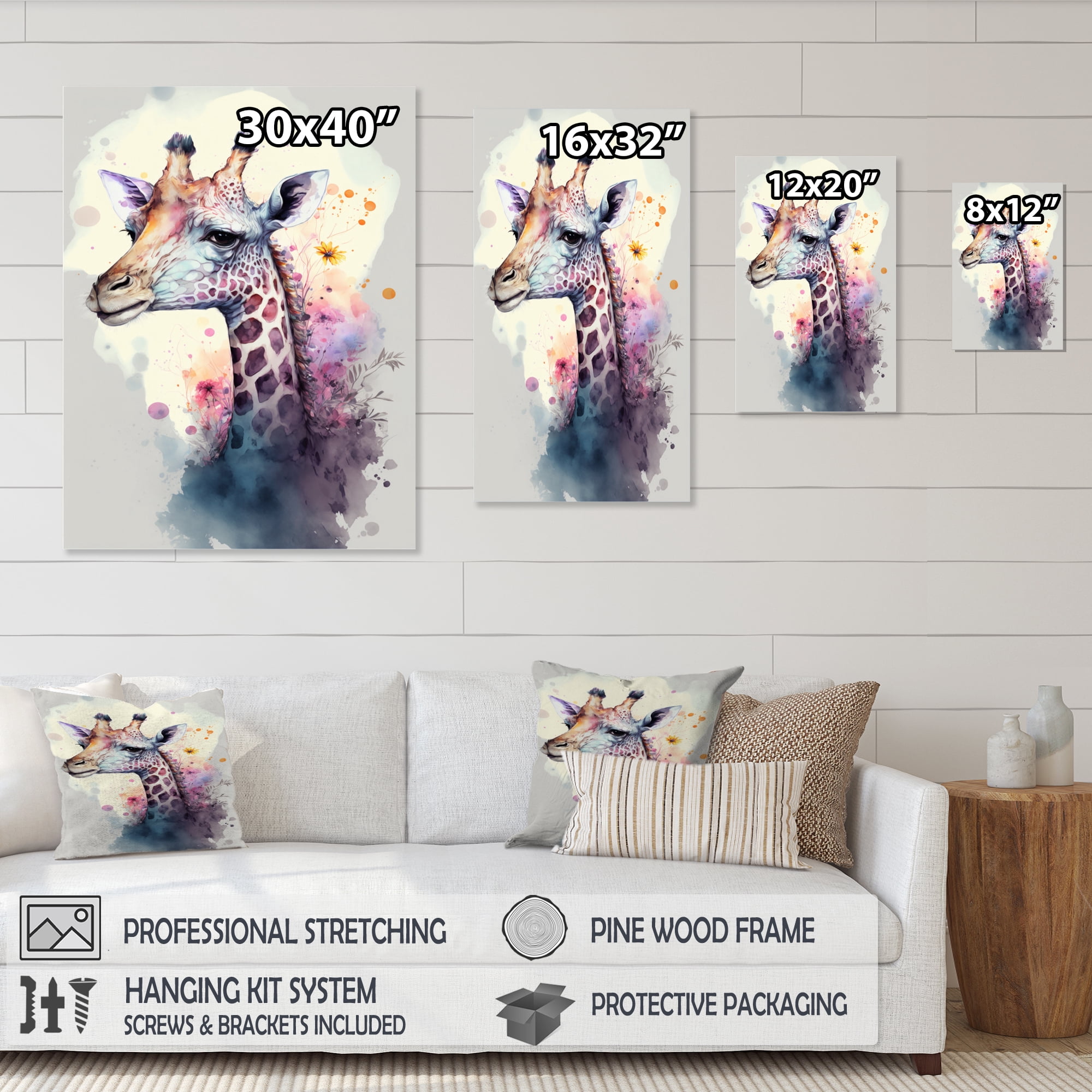 Designart Cute Giraffe Floral Art III Canvas Wall Art
