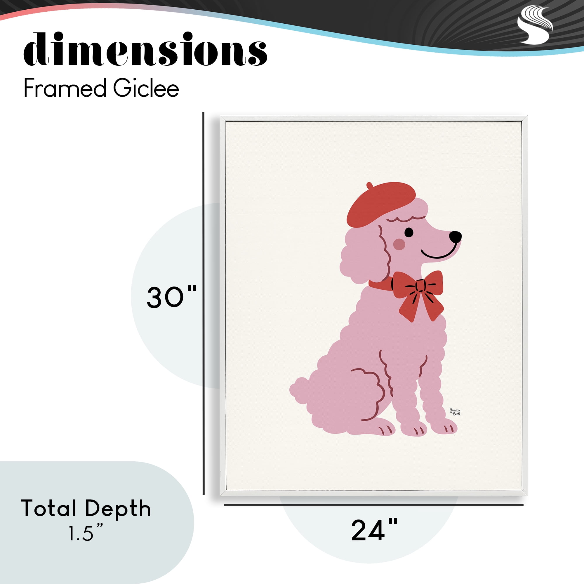 French Poodle in Beret White Framed Giclee Art, design by Jessica Beck