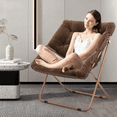 thumbnail image 4 of MoNiBloom Folding Saucer Chair Set of 2, Oversized Faux Fur Lounge Reading Seat with Thick Padded Metal Frame, for Bedroom Living Room, Brown, 4 of 9