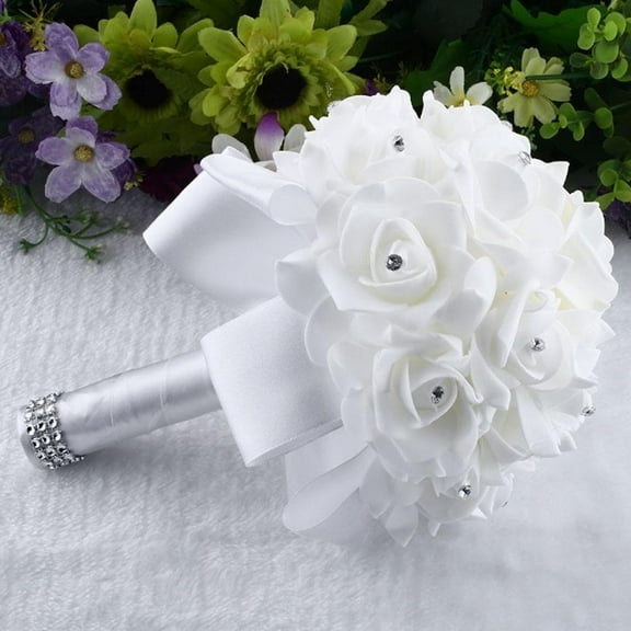 Heqing Boutique Crystal Roses Bridesmaid Wedding Bouquet Bridal Artificial Silk Flowers White 2025 New Artificial Flower Bouquets
