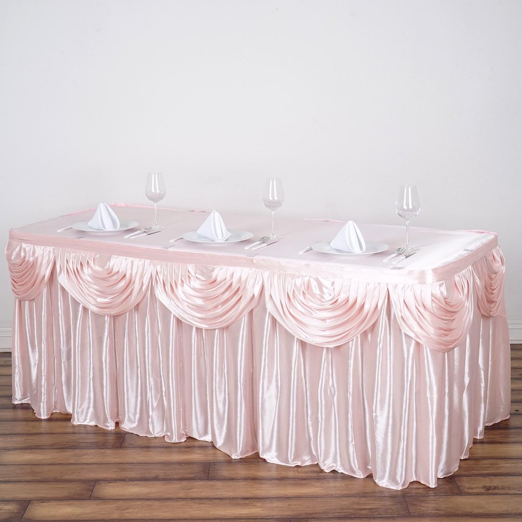 Satin Double Drape Table Skirt Table Covers For Rectangle Or Round