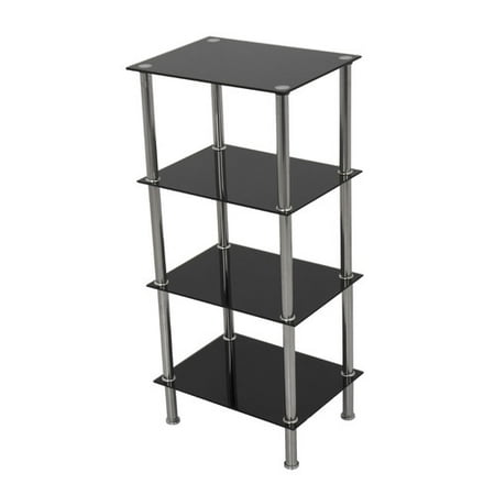 Preston Glass Shelf - AVF Small 4-Shelf Unit, Black Glass and Chrome, S44-A