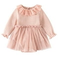 thumbnail image 2 of Odeerbi Baby Girls Fall Winter Cotton Dress Princess Dress Long Sleeve Bloomers Diaper Cover Dress Fashion Fall Winter Baby Wrap Dress Striped Lace Collar Sweet Mesh Onesie Dress Pink, 2 of 6