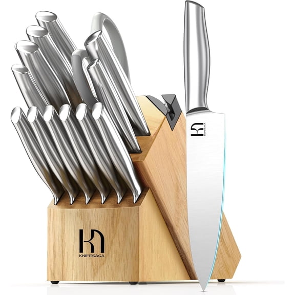 Knifesaga Knife Set, Premium Knife Block Set for Kitchen 14 Pcs UltraSharp Japanese High Carbon Stainless Steel with Block and Built-in Sharpener, Kitchen Knives Set with Non-serrated Steak Knives