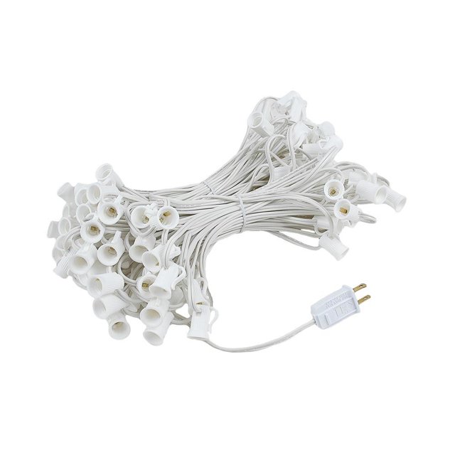 Novelty Lights 100 Foot C7 Outdoor String Light Christmas Stringer - Patio String Lights - Candelabra Base (C7/E12) - 12" Spacing - White Wire