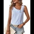 thumbnail image 2 of Blusa Informal Sin Mangas con Cuello en V Asimétrico y Estampado A Rayas para Mujer, Blusa de Verano Azul XXL, 2 of 10