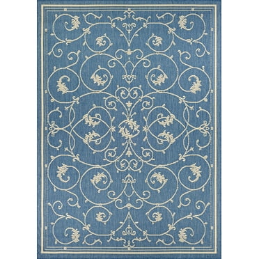 Couristan Recife Veranda Indoor / Outdoor Area Rug, Champagne- Blue, 8'6" x 13'