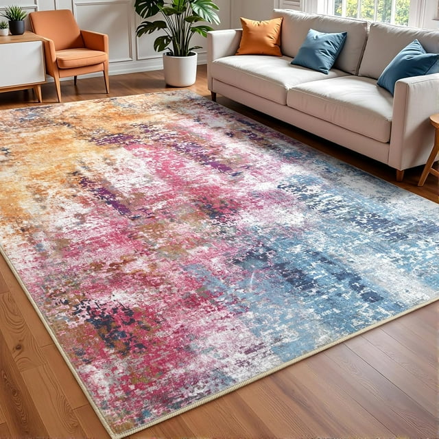 Macgace Modern Abstract Rugs for Living Room, 6'x9' Machine Washable Area Rug with Non Slip Backing for Bedroom, Soft Floor Covering Contemporary Carpet for Dining Room Home Office, Galaxy