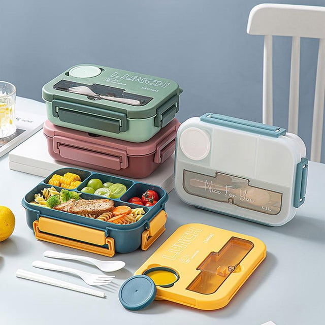 Vaidha 4 Compartments In One Large Lunch Box Leakproof Lunch Box Suitable For Dining Out Work School Plastic Microwave Lunch Box Sealed