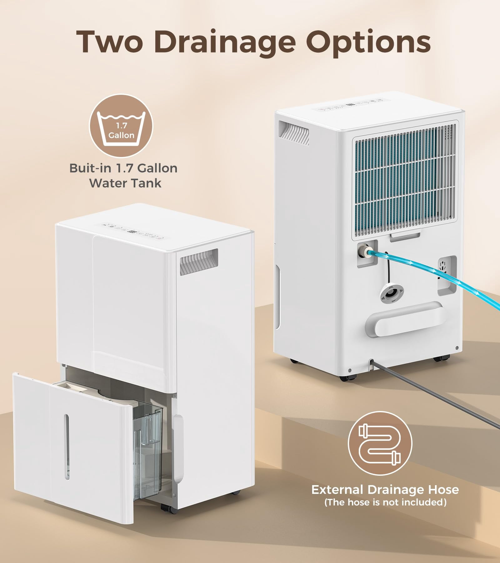 KISSAIR 50 Pint Home Dehumidifier with Drain Hose, 2100 sq ft Coverage Area with Auto Defrost, Energy Star, 24h Timer, Basement/Laundry Room/Bedroom