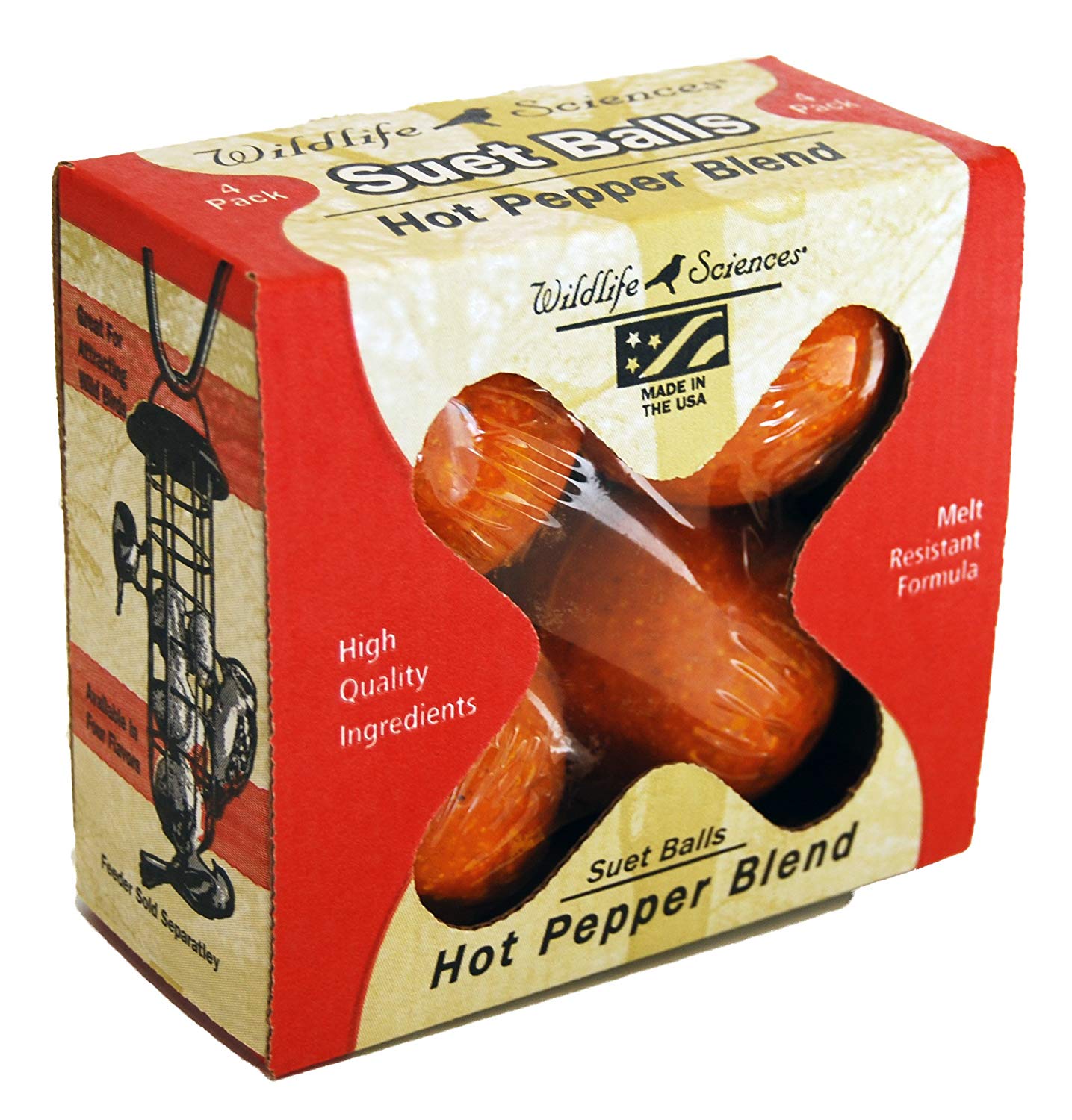Suet Ball, Hot Pepper, 4Pack, Wildlife Sciences uses only the finest and freshest ingredients