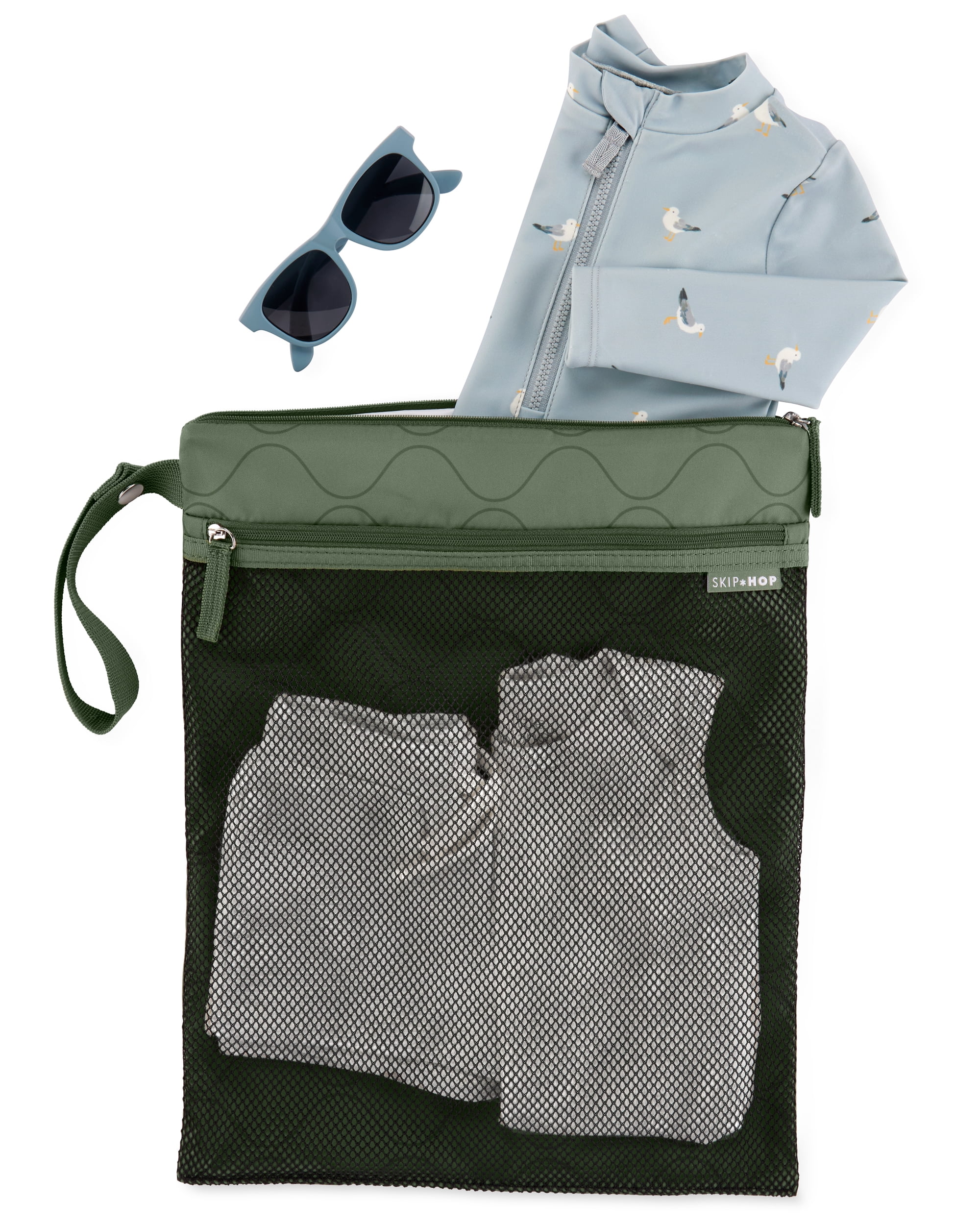 Skip Hop Wet Dry Bag, Dark Sage, Waterproof Diaper Pouch with Mesh Pocket
