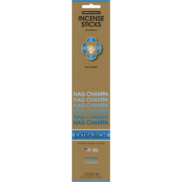 Genieco Extra Rich Incense Sticks, Nag Champa Fragrance (Blue), 20 Count