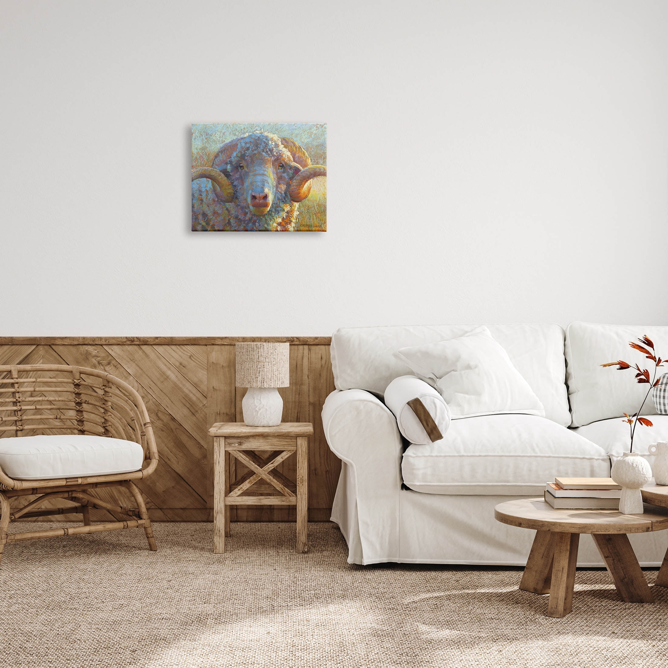 Country Sheep Modern Portrait Animals & Insects Painting Gallery Wrapped Canvas Print Wall Art