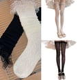 thumbnail image 2 of Sweet See Through Frilly Over Knee Long Socks Women Girls Ruffle Lace Trim Flower Patterned Thigh High Stockings, 2 of 9