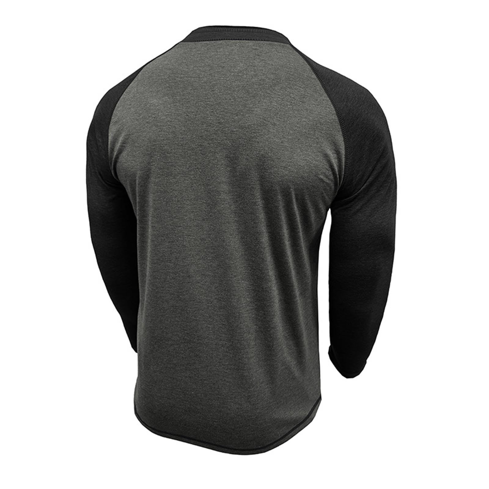 Feancey Cotton Henley Shirts for Men Raglan Long Sleeve Button Up Tshirt Color Block Fashion Baseball T-Shirts Slim Fit Casual Gym Muscle Tees Black XXL