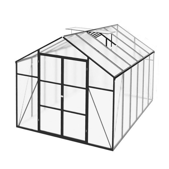 2025 Upgraded 8x12FT Outdoor Greenhouse - Aluminum Frame with Polycarbonate Panels, Raised Base & Anchor Kit for All-Season Gardening